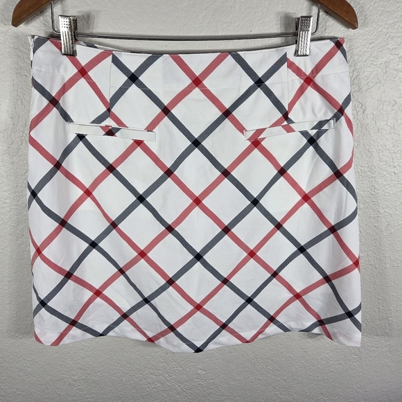 Lady Hagen Golf Skort Blue Plaid Size 10 Sides Pockets White And Red Strech - Picture 2 of 16